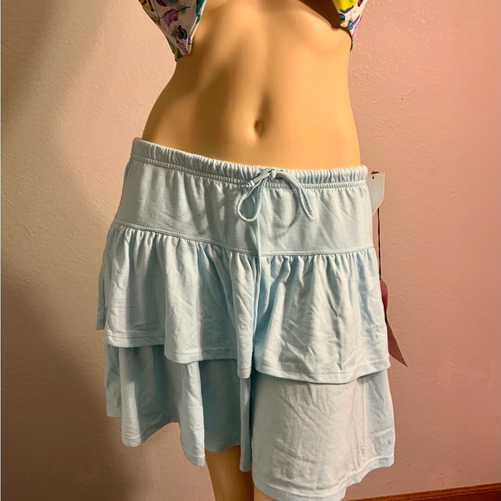 Pure Paradise women’s swimsuit coverup skirt flounce ruffle light blue NWT SZ M
